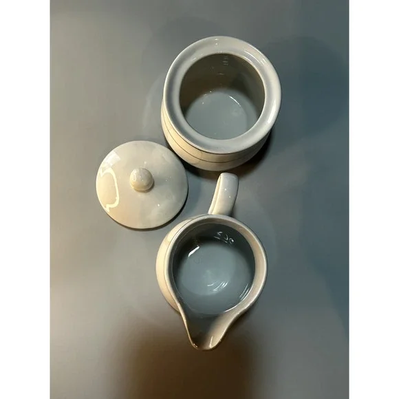 Gibson Ceramic Sugar & Creamer White with Silver Trim - Picture 5 of 5